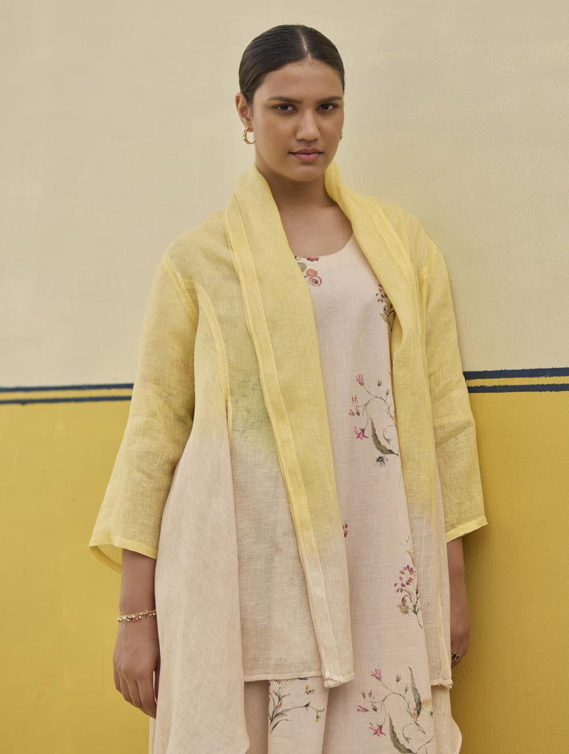 Kaya Floral Linen Dress With Overlay
 - Sand linen by Manan in natural color for women Worldwide