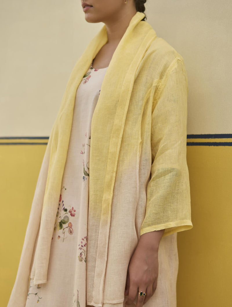 Kaya Floral Linen Dress With Overlay
 - Sand linen by Manan in natural color for women Worldwide