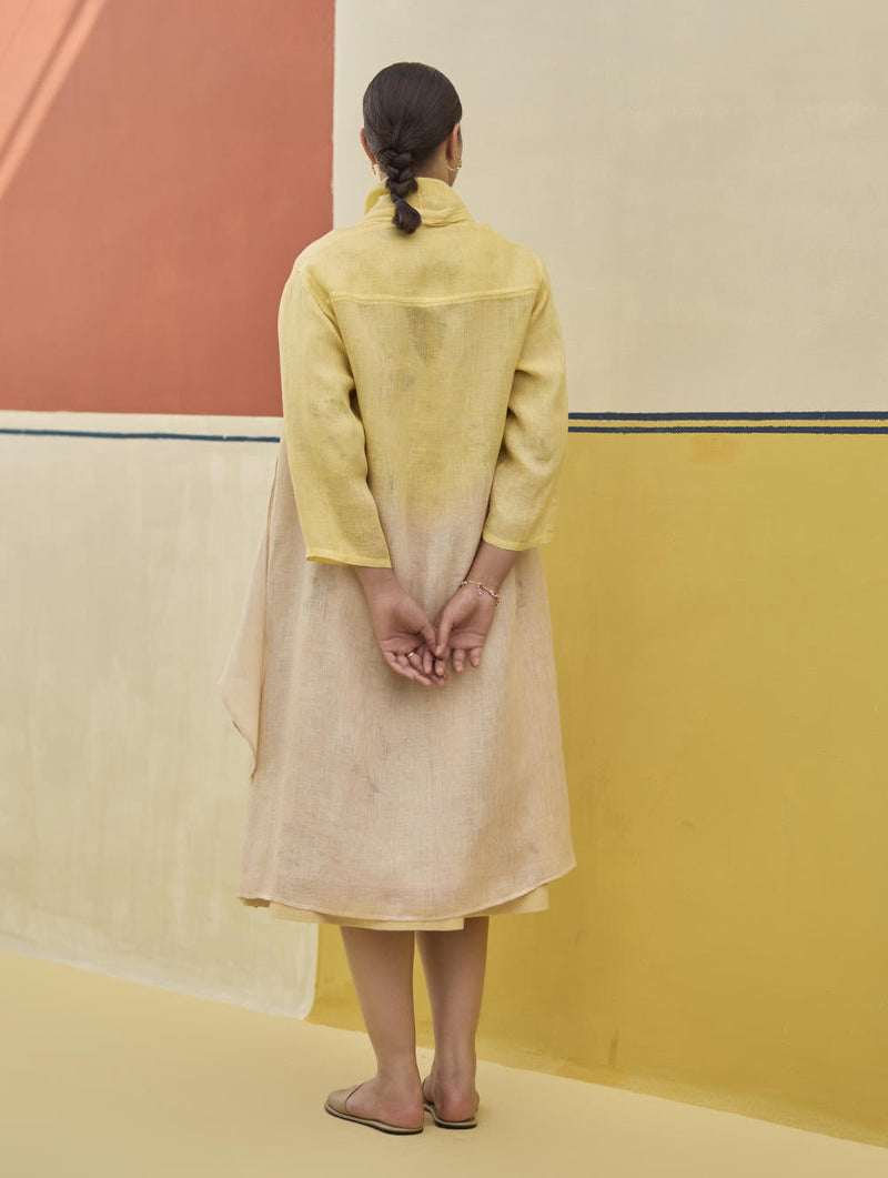 Kaya Floral Linen Dress With Overlay
 - Sand linen by Manan in natural color for women Worldwide