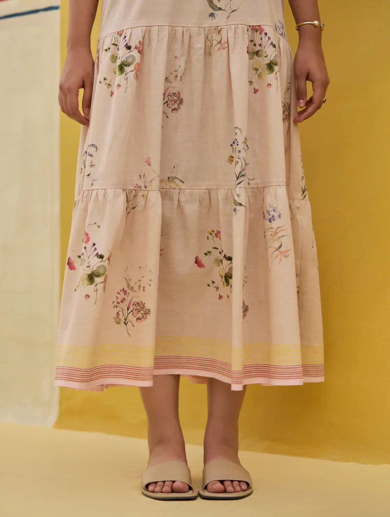 Hena Watercolour Floral Tiered Dress - Sand by Manan in natural color for women Worldwide