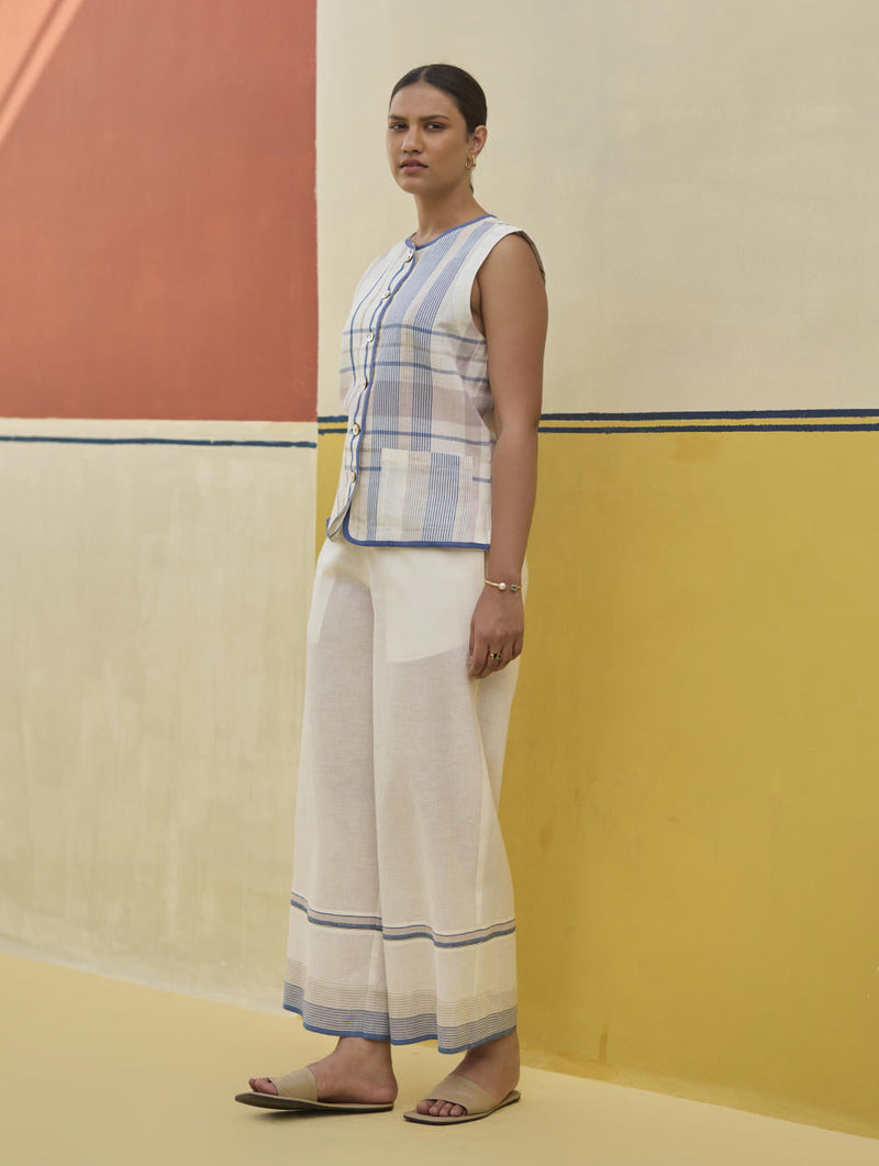 Dana Check Linen Waistcoat - Ivory by Manan in ivory color for women Worldwide