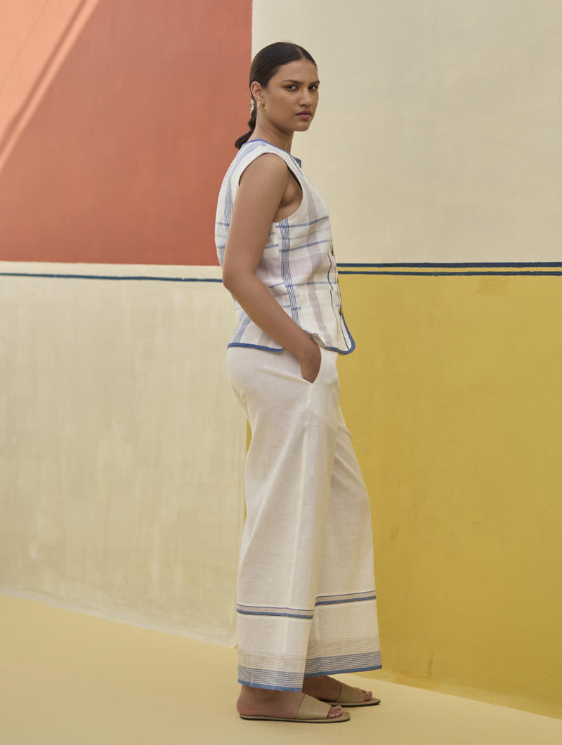 Dana Check Linen Co-ord Set 
 -Ivory by Manan in ivory color for women Worldwide