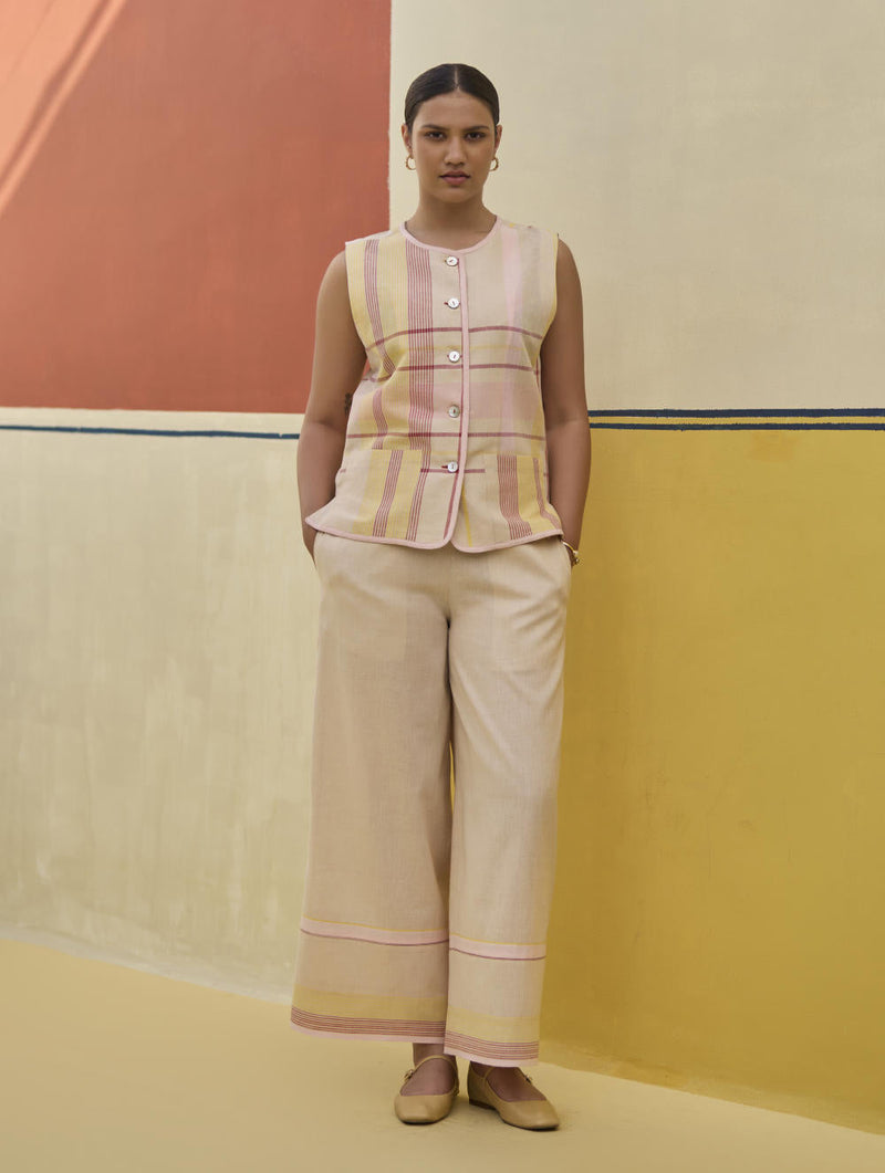 Dana Check Linen Waistcoat - Sand by Manan in natural color for women Worldwide