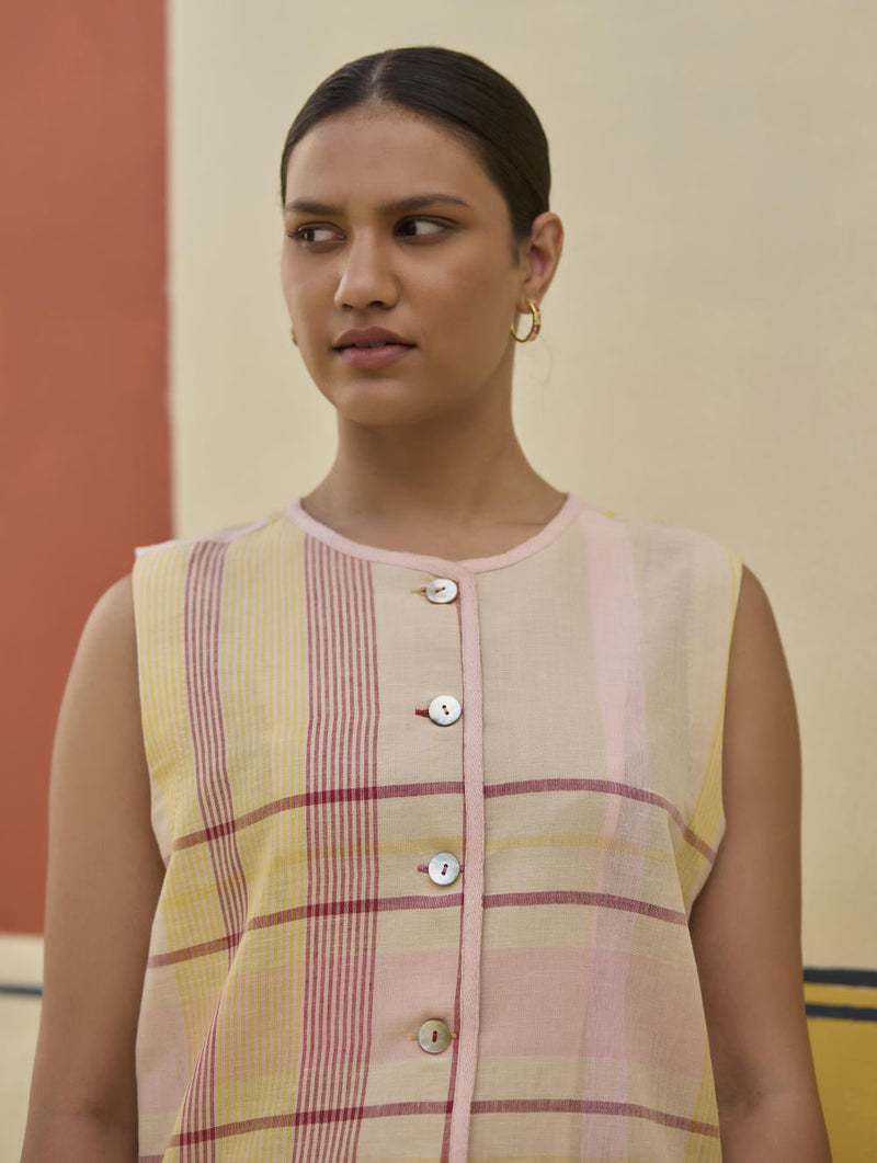 Dana Check Linen Waistcoat - Sand by Manan in natural color for women Worldwide