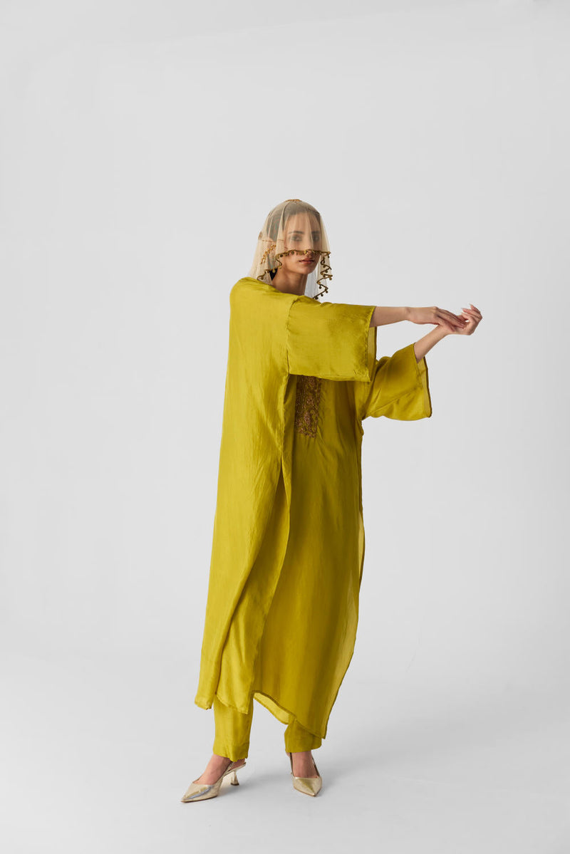 LIME KAFTAN SET silk by Yam for women Worldwide