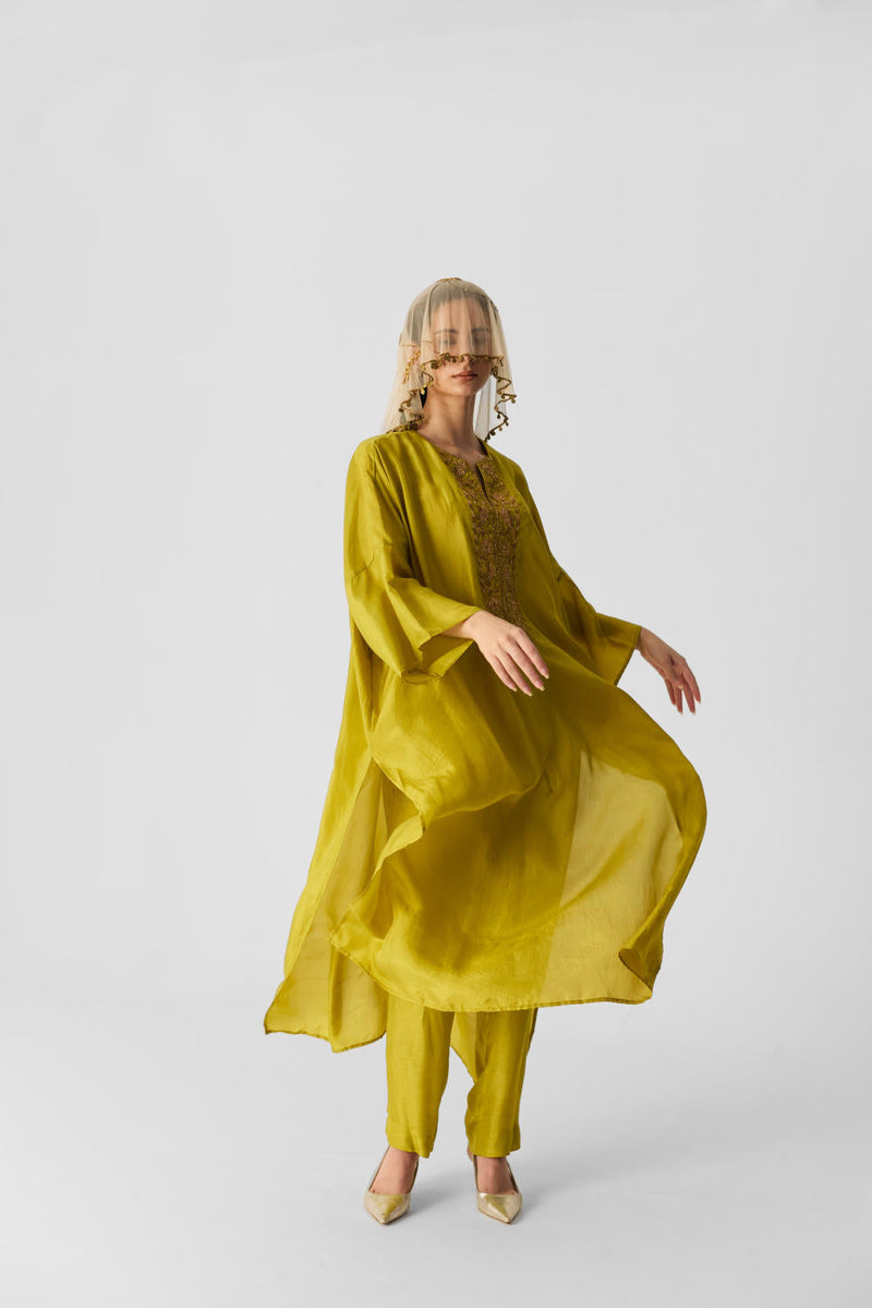 LIME KAFTAN SET silk by Yam for women Worldwide