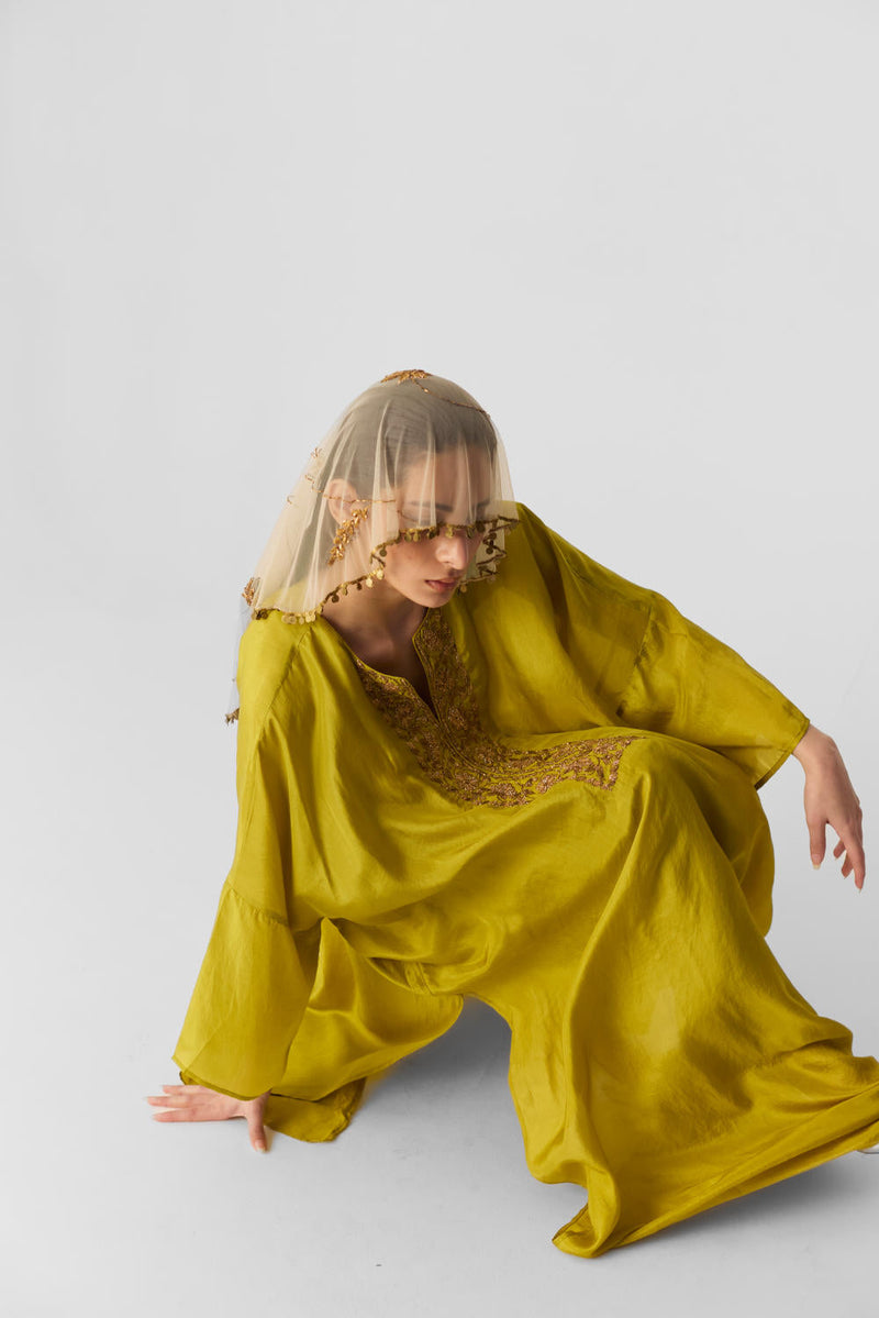 LIME KAFTAN SET silk by Yam for women Worldwide