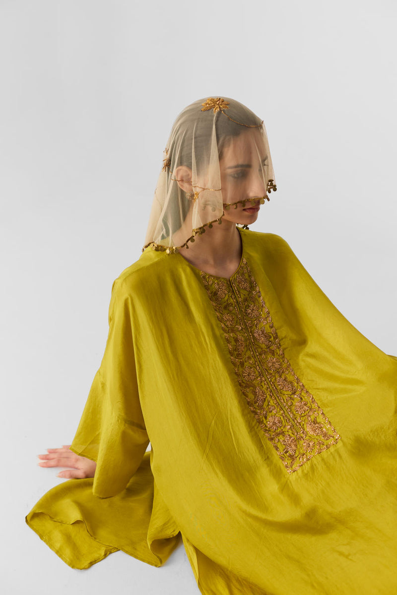 LIME KAFTAN SET silk by Yam for women Worldwide