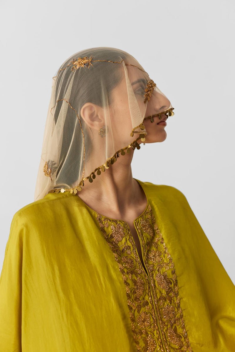 LIME KAFTAN SET silk by Yam for women Worldwide