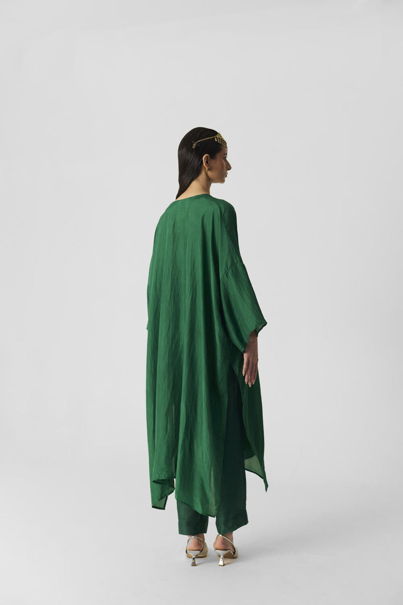 ROYAL GREEN KAFTAN SET silk by Yam in green color for women Worldwide