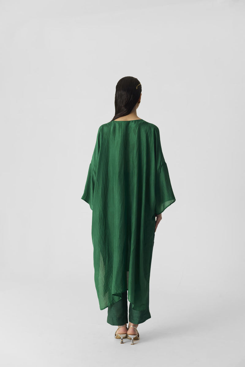 ROYAL GREEN KAFTAN SET silk by Yam in green color for women Worldwide