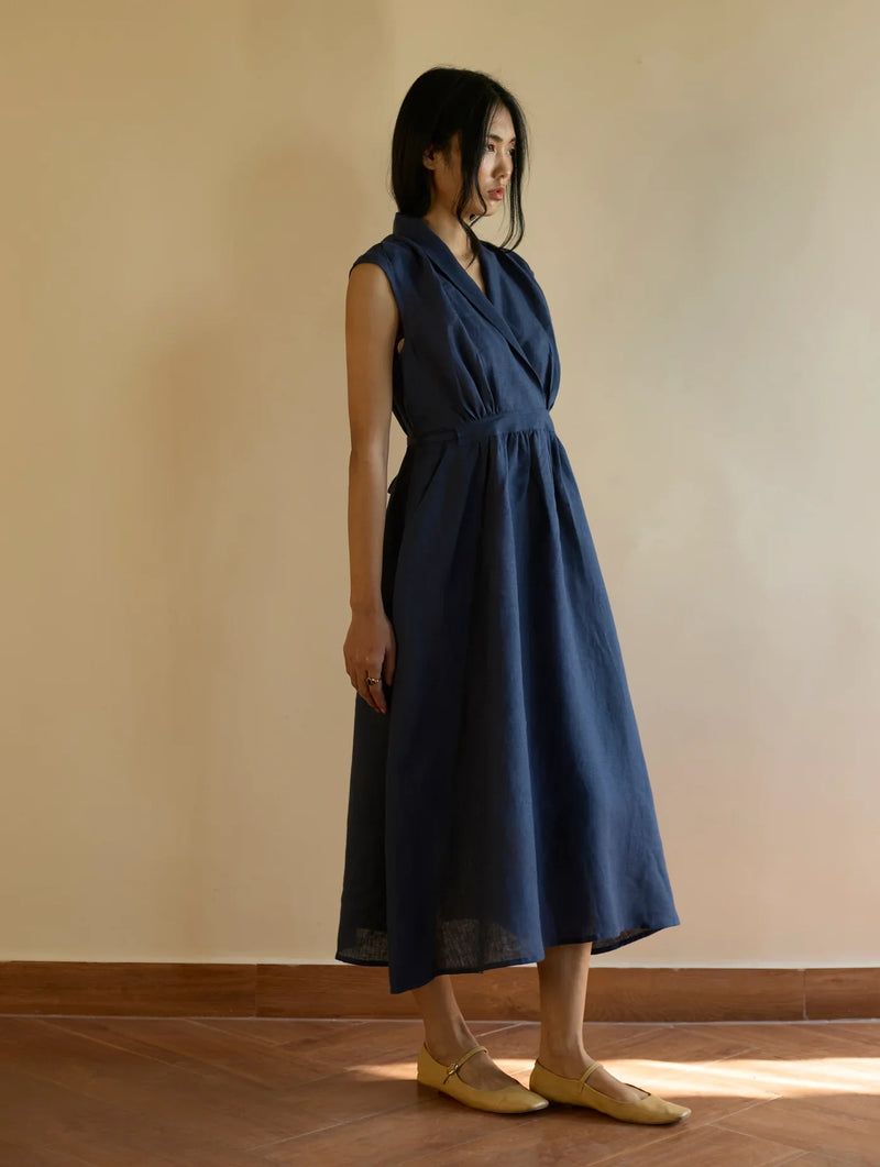 Kara Shawl Collar Linen Dress