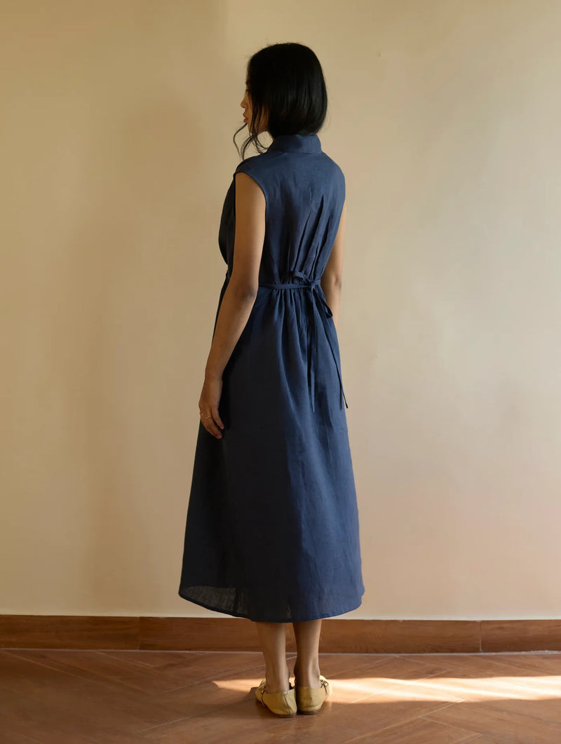Kara Shawl Collar Linen Dress