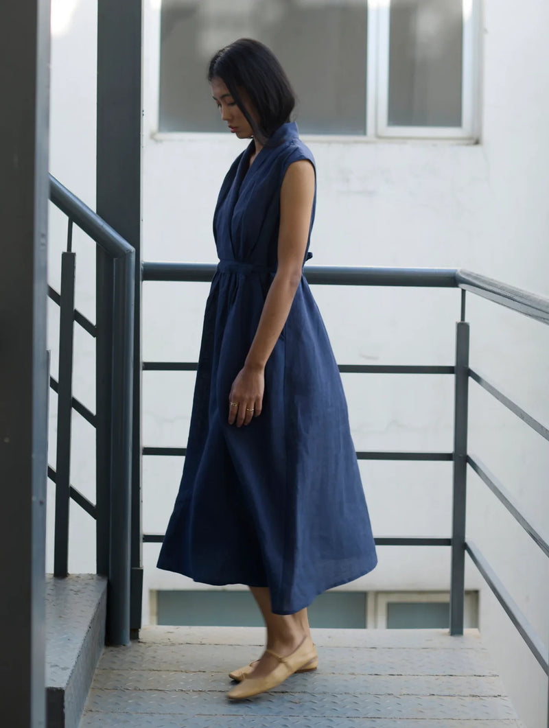 Kara Shawl Collar Linen Dress
