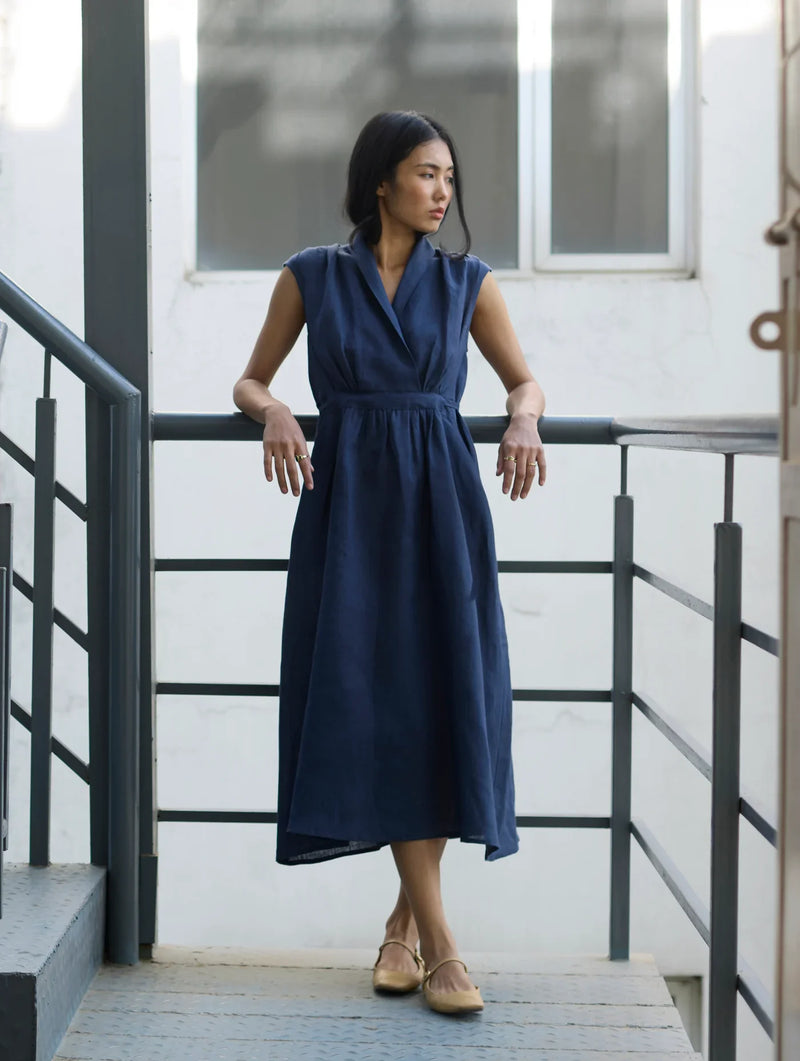 Kara Shawl Collar Linen Dress