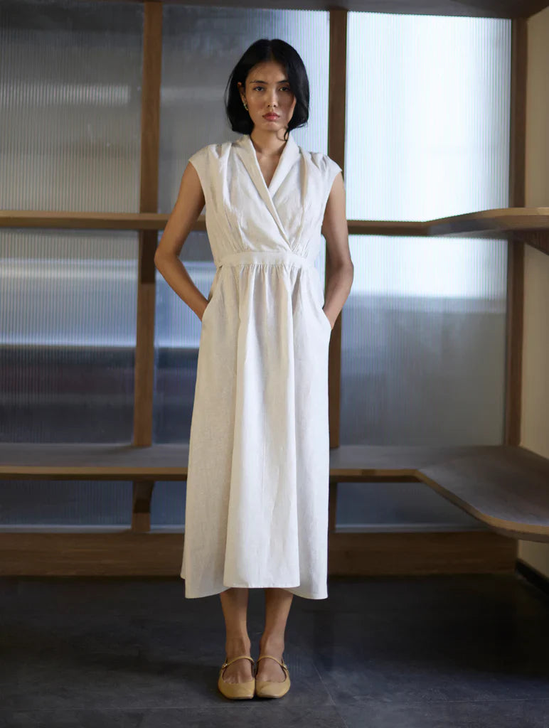 Kara Shawl Collar Linen Dress