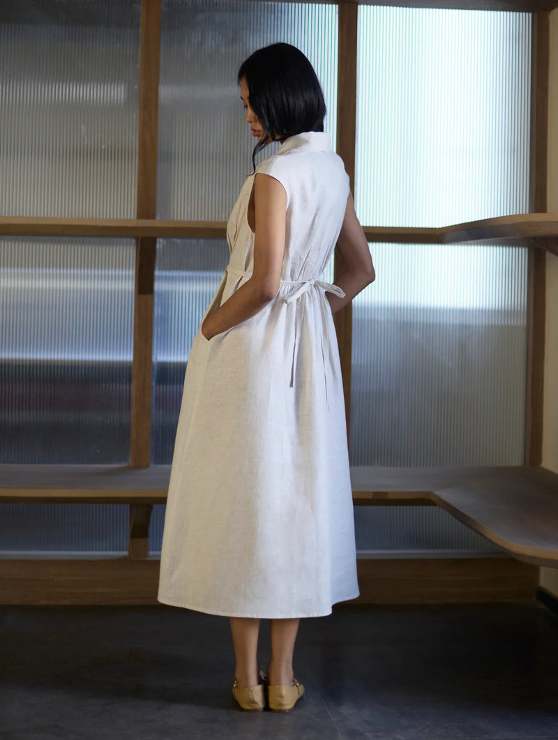 Kara Shawl Collar Linen Dress