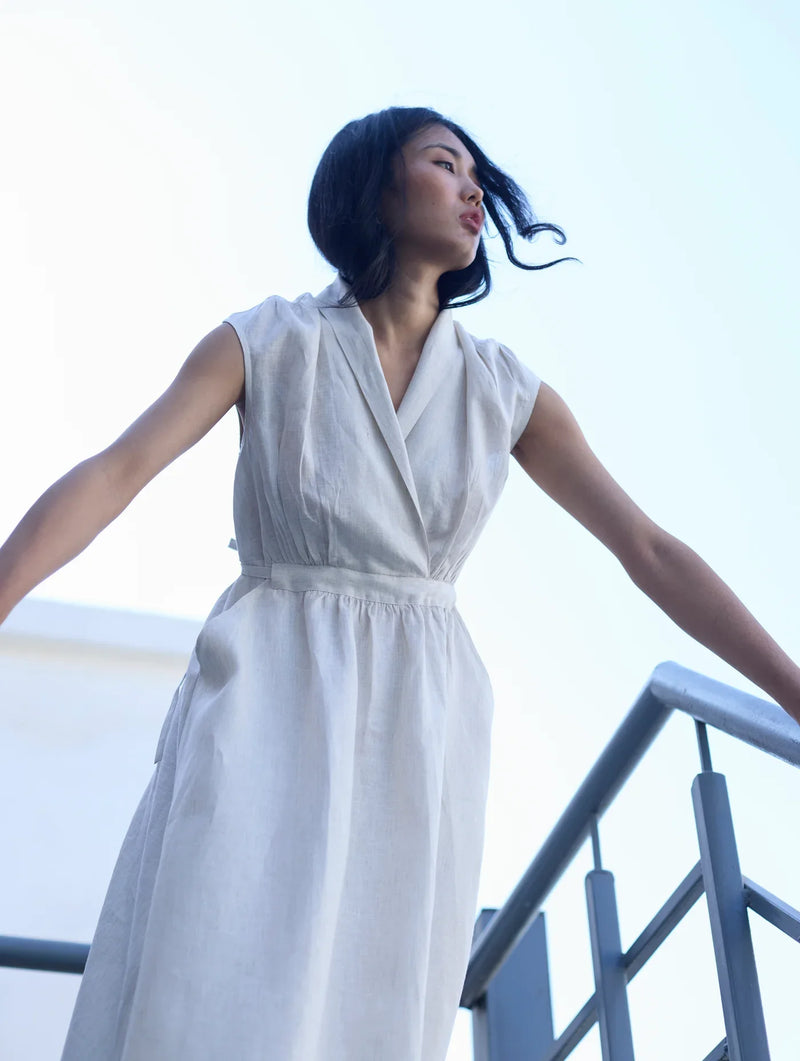 Kara Shawl Collar Linen Dress