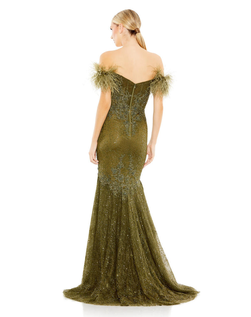 MD-20246 Off Shoulder Mermaid Gown-Green by Mac Duggal in green color for women Worldwide
