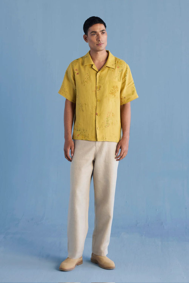 Haru Embroidered Pocket Floral Linen Shirt - Ochre