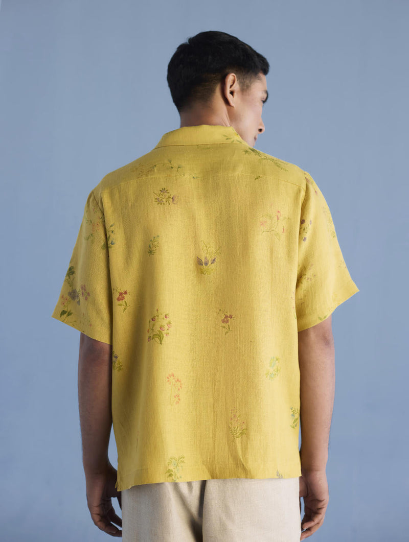 Haru Embroidered Pocket Floral Linen Shirt - Ochre