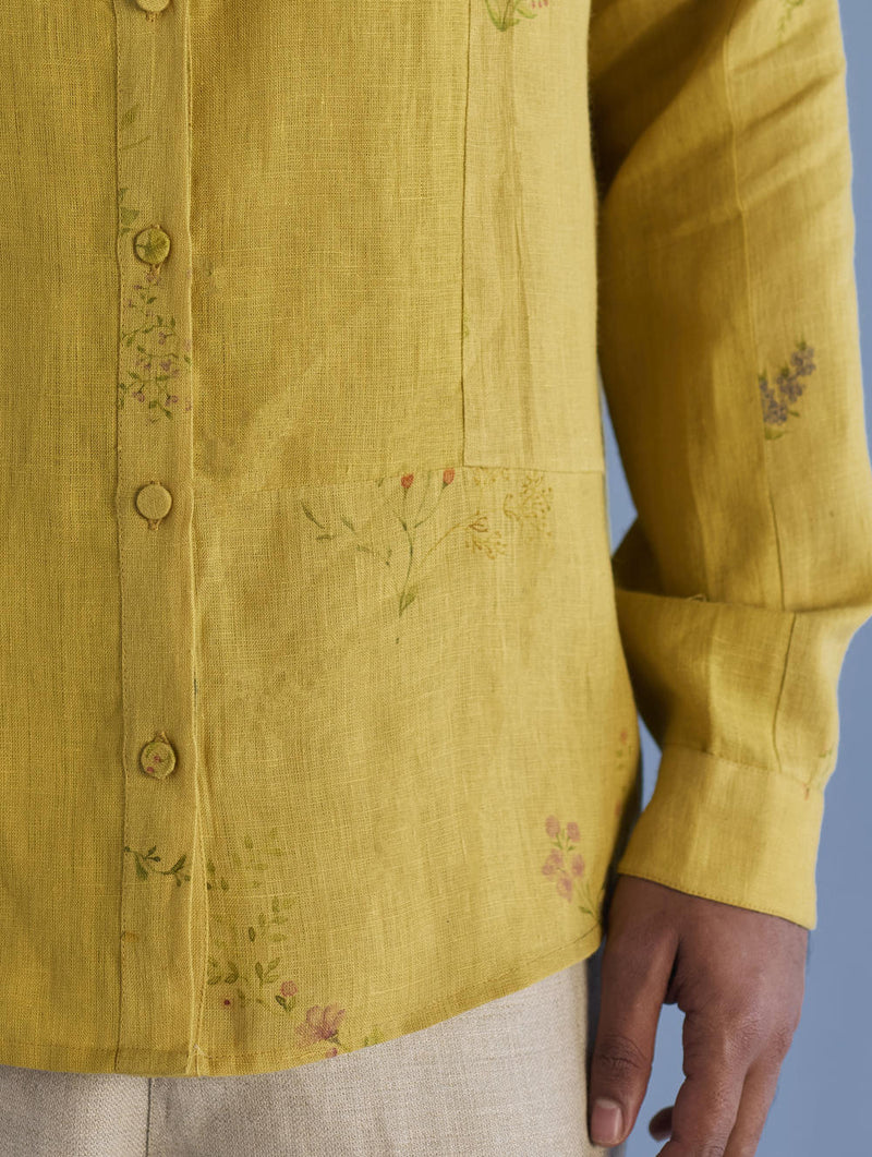 Gin Patchwork Floral Linen Shirt - Ochre
