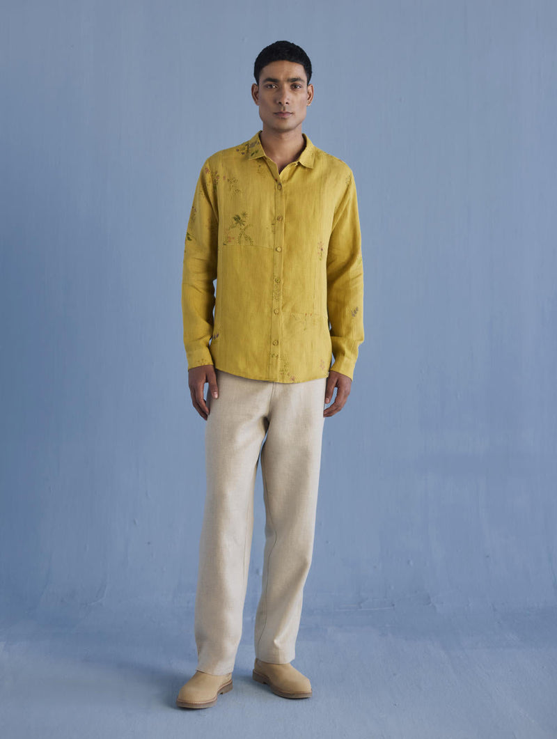 Gin Patchwork Floral Linen Shirt - Ochre