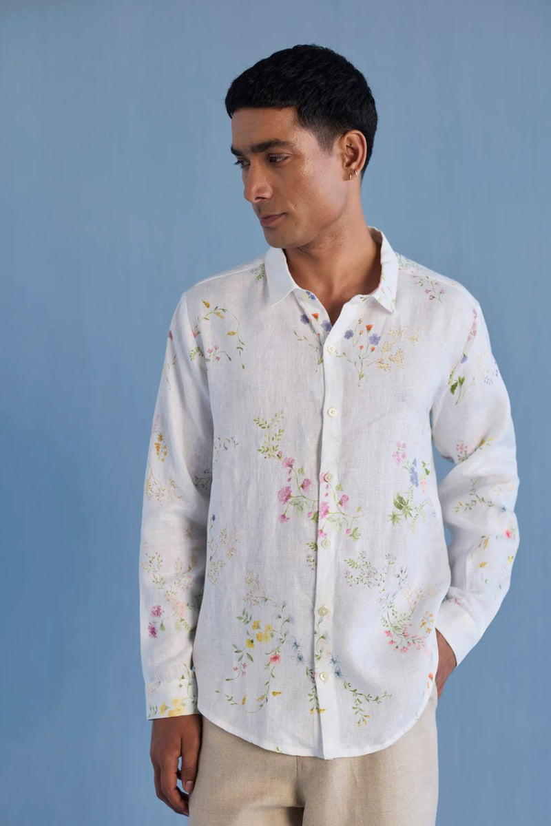 Kabo Floral Linen Shirt - White