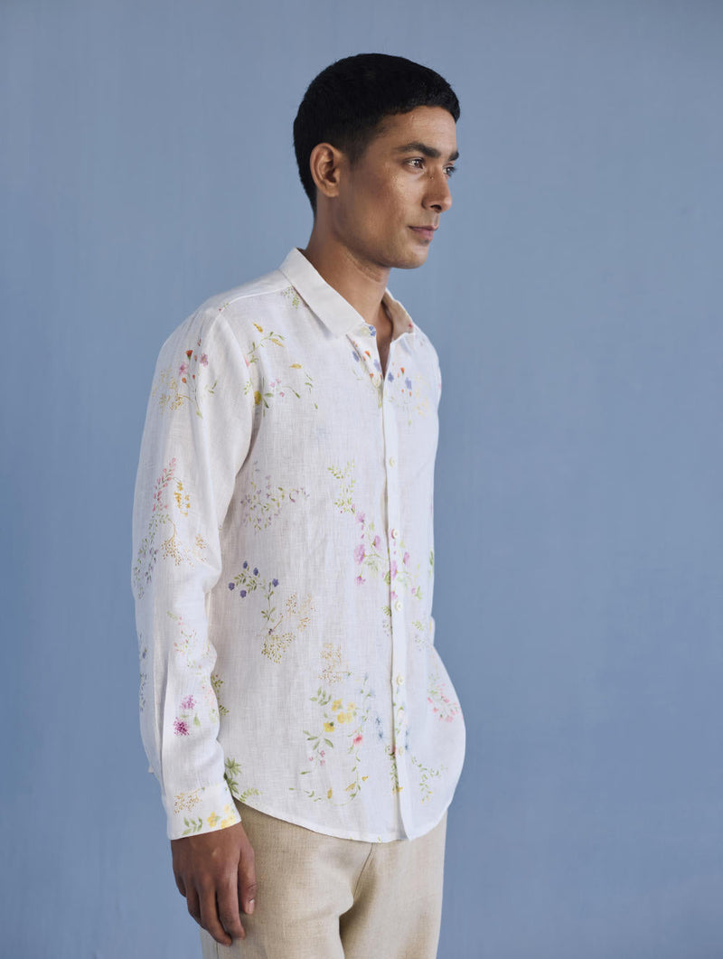 Kabo Floral Linen Shirt - White