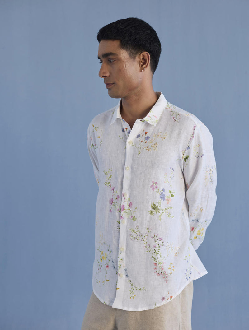 Kabo Floral Linen Shirt - White