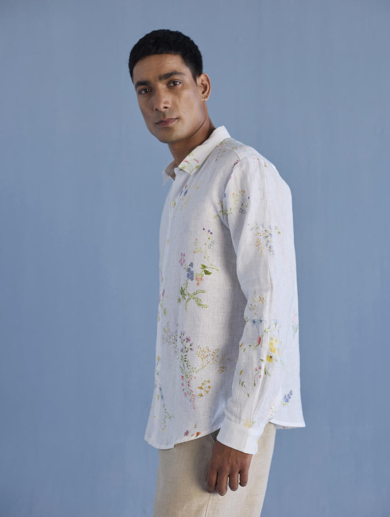 Kabo Floral Linen Shirt - White