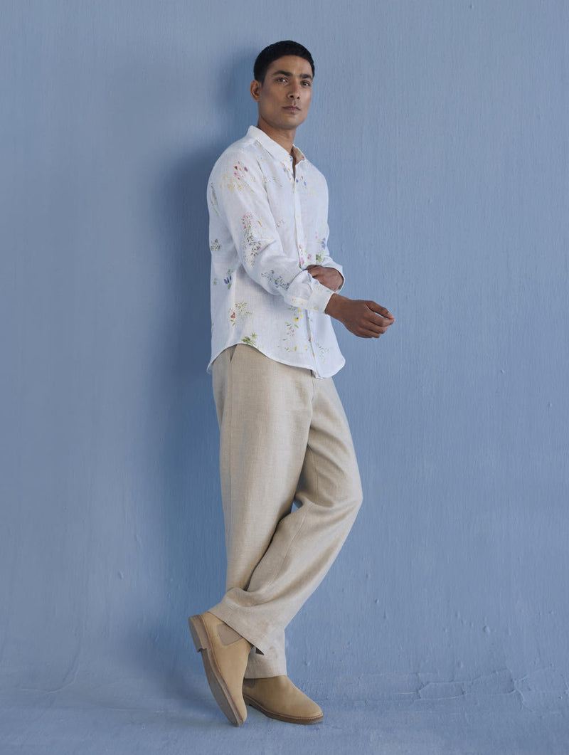 Kabo Floral Linen Shirt - White