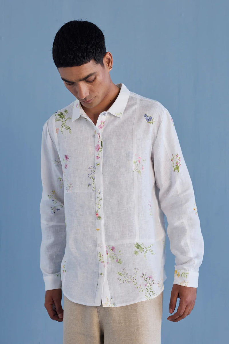 Gin Patchwork Floral Linen Shirt - White