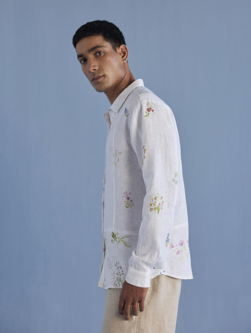 Gin Patchwork Floral Linen Shirt - White