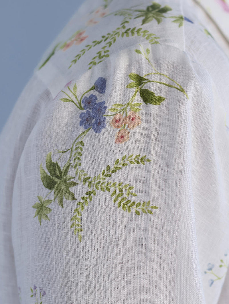 Gin Patchwork Floral Linen Shirt - White