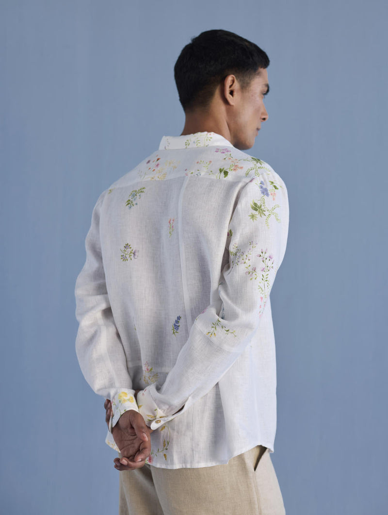 Gin Patchwork Floral Linen Shirt - White