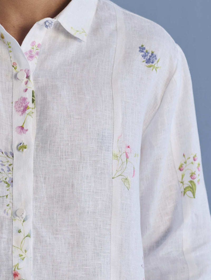 Gin Patchwork Floral Linen Shirt - White