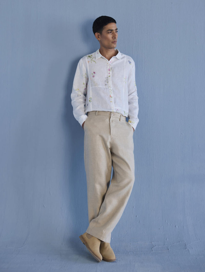Gin Patchwork Floral Linen Shirt - White