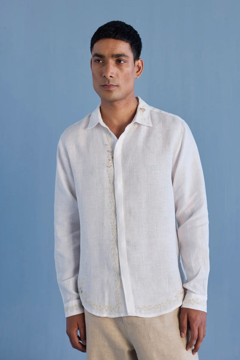 Kuru Hand-Embroidered Linen Shirt - White
