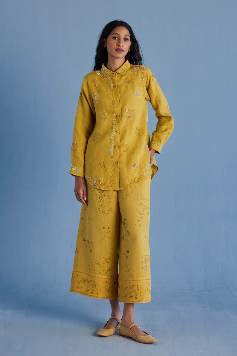 Alila Embroidered Oversized Co-ord Set - Ochre linen by Manan for women Worldwide