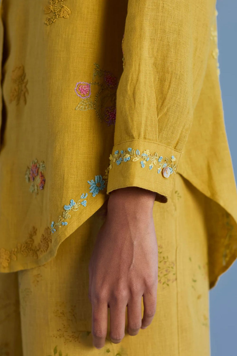 Alila Hand-Embroidered Linen Shirt - Ochre linen by Manan for women Worldwide