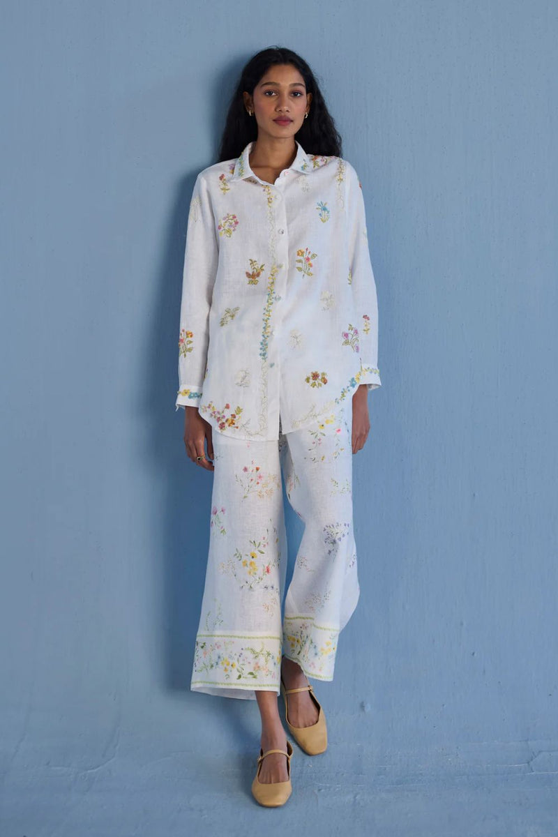 Alila Embroidered Oversized Co-ord Set - White linen by Manan in white color for women Worldwide