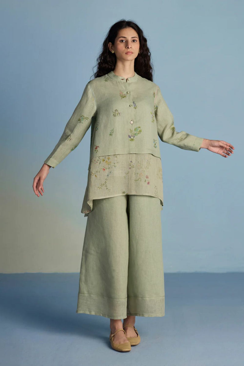 Leina A- Line Linen Co-ord Set - Mint linen by Manan in mint color for women Worldwide