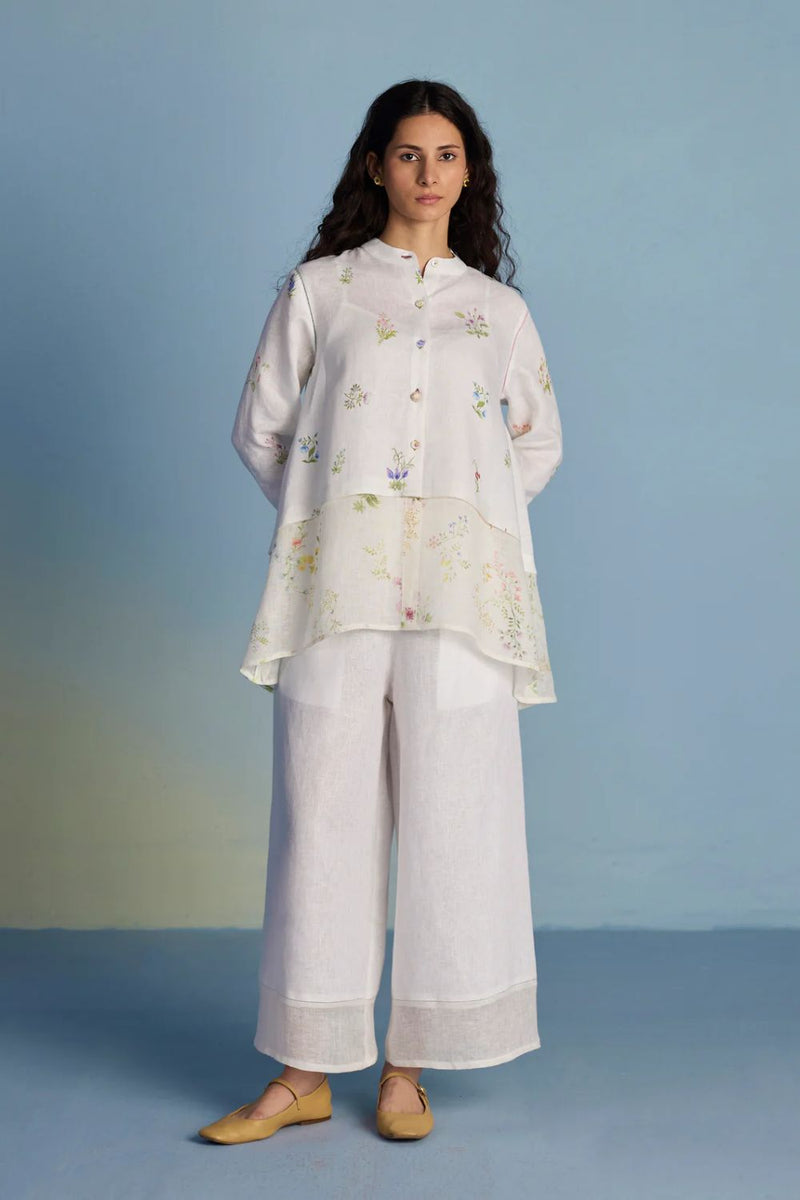 Leina A- Line Linen Co-ord Set - White linen by Manan in white color for women Worldwide
