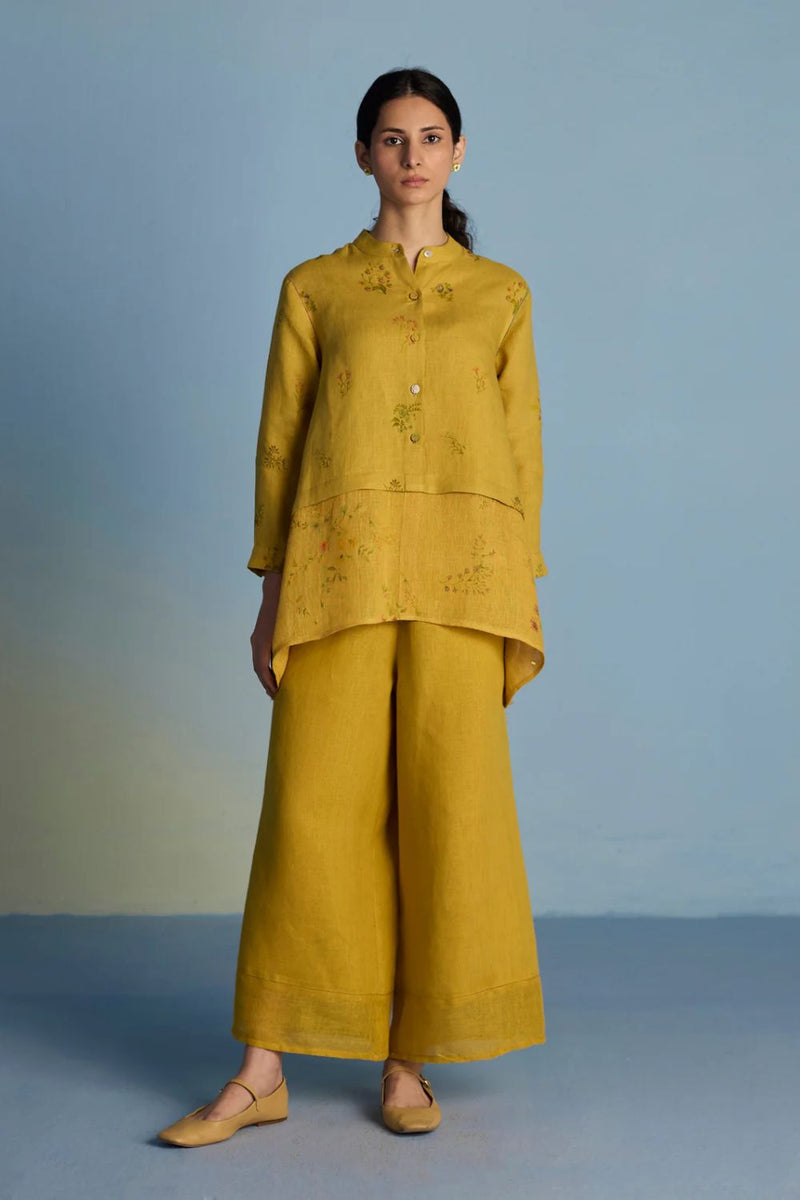 Leina A- Line Linen Co-ord Set - Ochre linen by Manan for women Worldwide