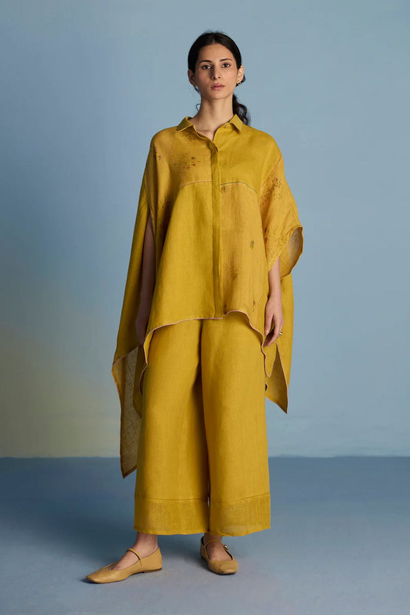 Osho Patchwork Kaftan Co-ord Set-Ochre linen by Manan for women Worldwide