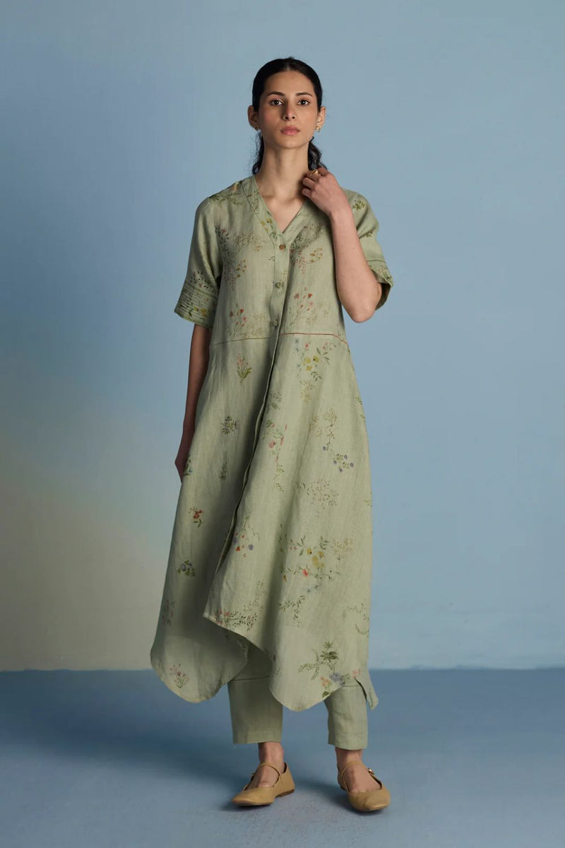 Inoya Linen Co-ord Set - Mint linen by Manan in mint color for women Worldwide
