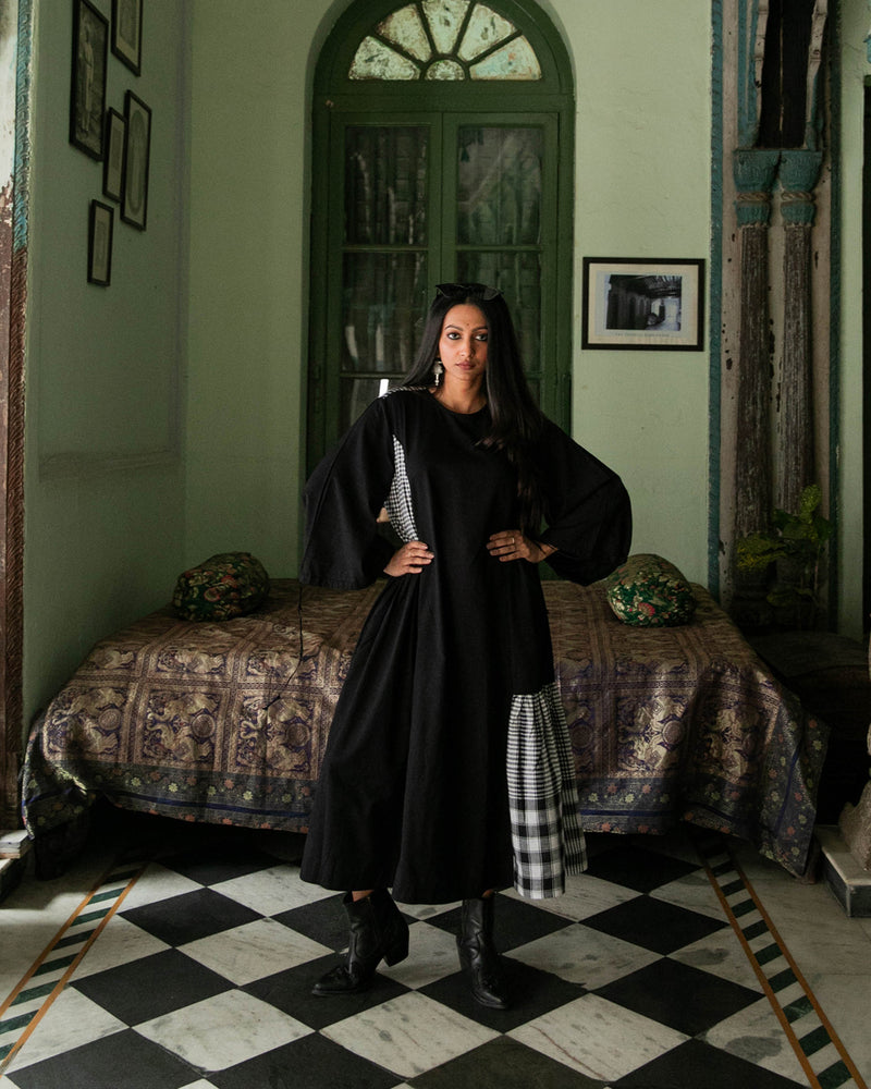 The Magpie Robin Dress cotton,gamcha dress by 145 East in black for women Worldwide