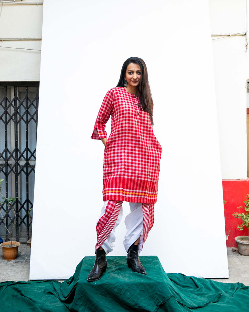 Nomadic Grace Set cotton,gamcha co-ord set by 145 East in red, white for women Worldwide