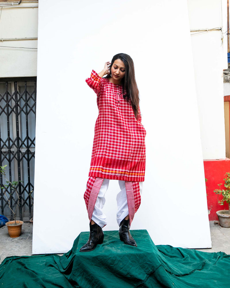 Nomadic Grace Set cotton,gamcha co-ord set by 145 East in red, white for women Worldwide